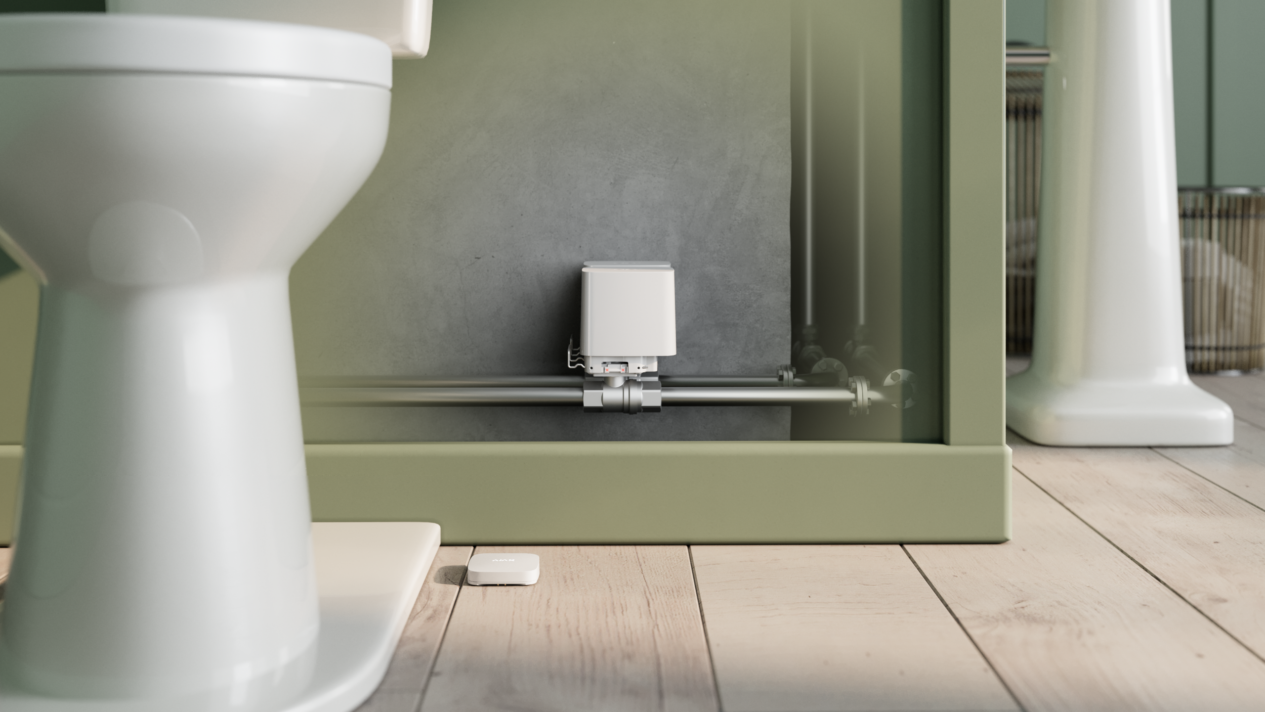 Electrovalva Wireless AJAX WaterStop 3/4” (20 DN) montată în interior, ideală pentru gestionarea apei.