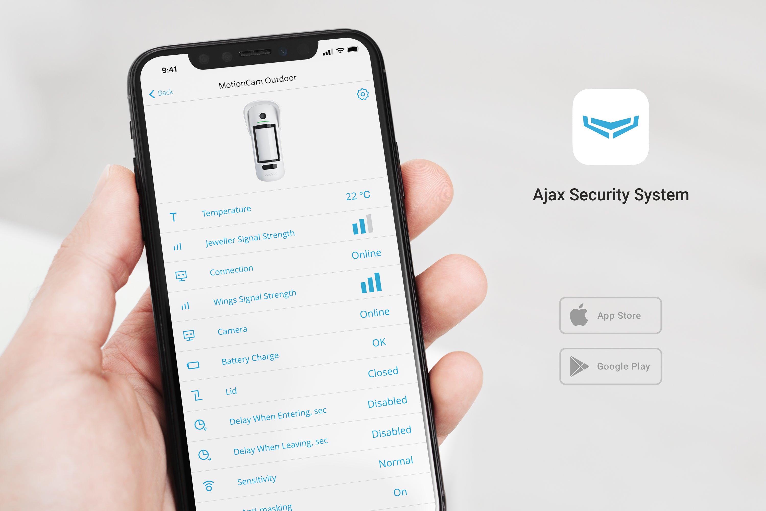 Detector PIR wireless cu verificare foto la alarma, AJAX MotionCam Outdoor PhOD, controlat prin aplicație mobilă.