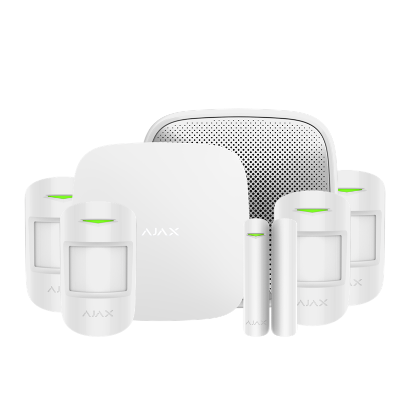 Sistem de securitate Alarma AJAX Home/Office (tip A) cu unitate centrală, sirenă și detectoare de mișcare.